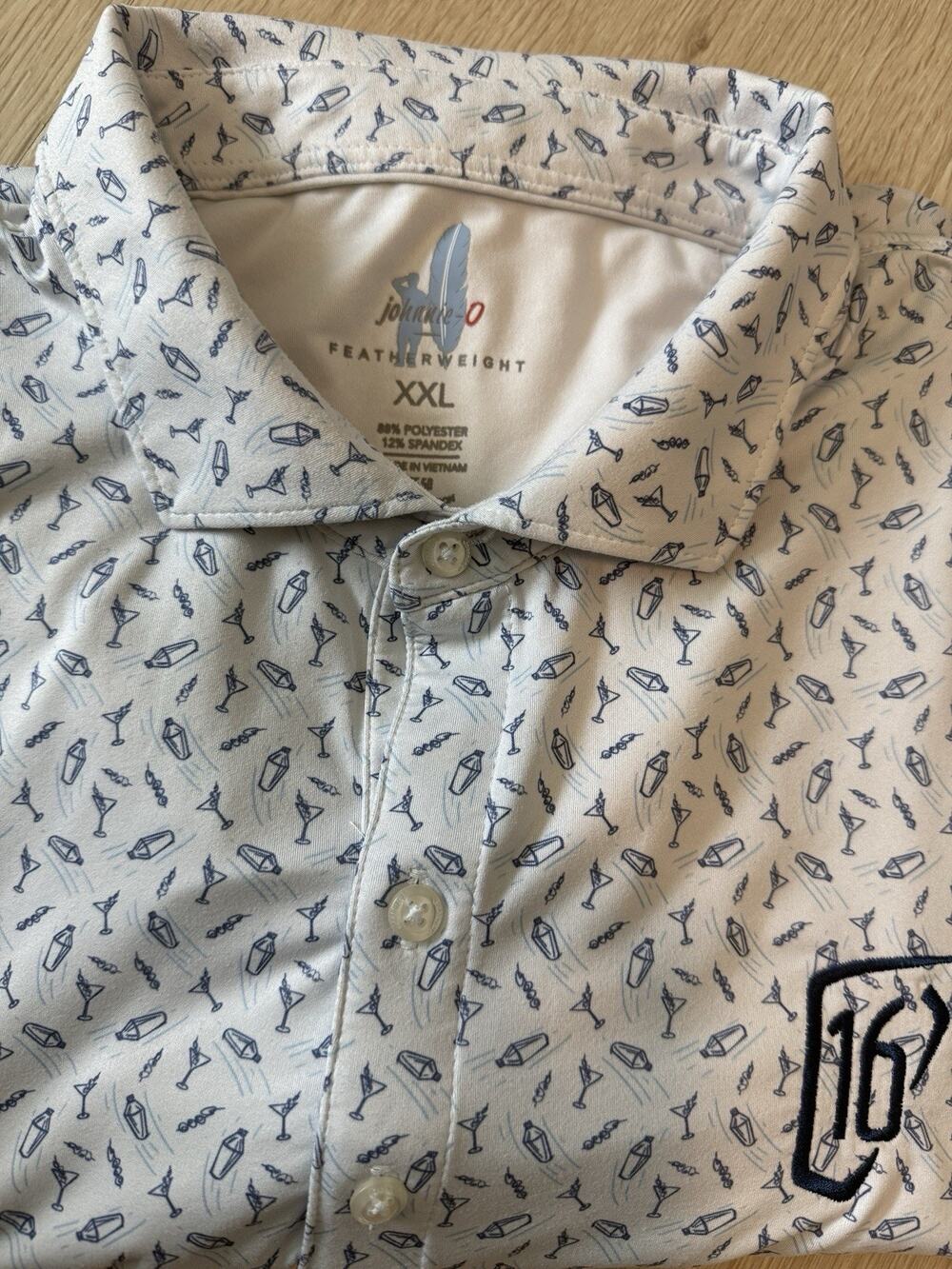 Johnnie-O Featherweight Phoenix Open Polo Shirt Men XXL White Martini Print Golf